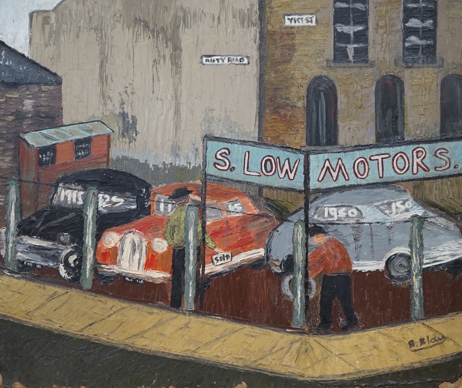 B. Blay, oil on board, 'S. Low Motors', signed, 63 x 76cm, unframed